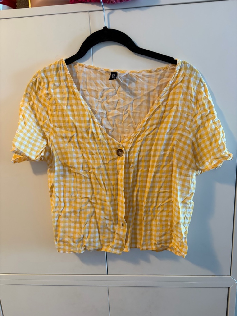 H&M Yellow Gingham Button-Front Crop Top OE